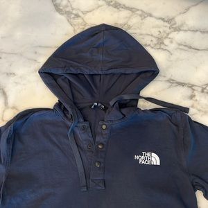 North Face hoodie 3 button snap pullover top sz S navy